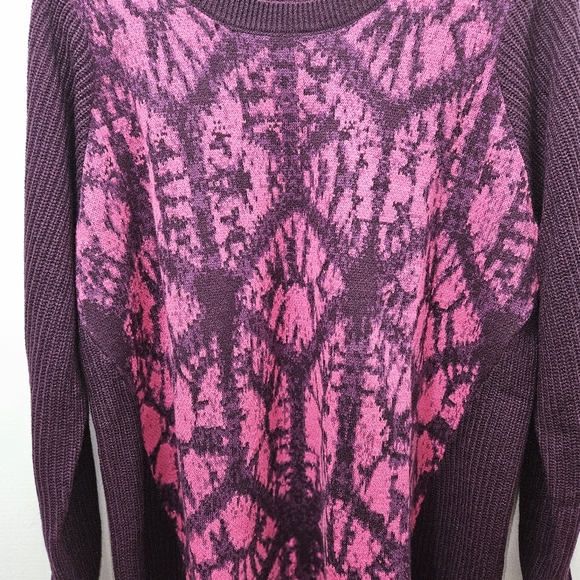 LOGO Lori Goldstein Pink/Purple Acrylic Sweater Abstract Design Panel Size L - Picture 2 of 10